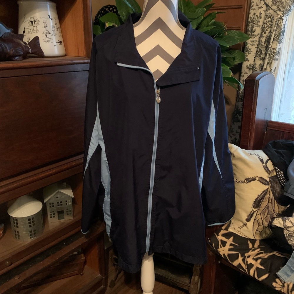 EUC Just My Size windbreaker/ rain slicker size 46/48. Navy & light blue.